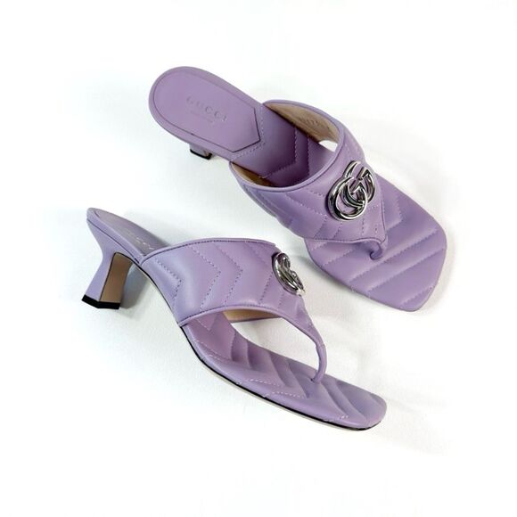 GUCCI Purple Marmont Sandals Size 38 Kitten Heel Matelasse Quilted Leather - Picture 13 of 13